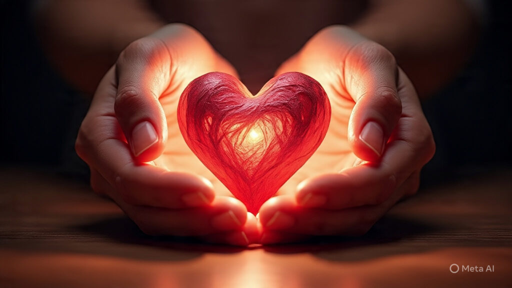 a close up of hands holding a glowing Love, Money, and Purpose: The 3 Fights You'll Keep Losing Without Inner Work