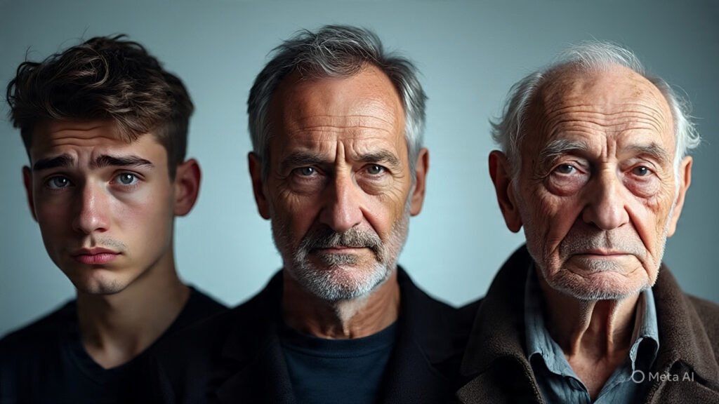 collage style image showing men of different ages He’s Not Emotionally Distant—He’s Emotionally Conditioned: What Women Need to Know About Men’s Mental Health